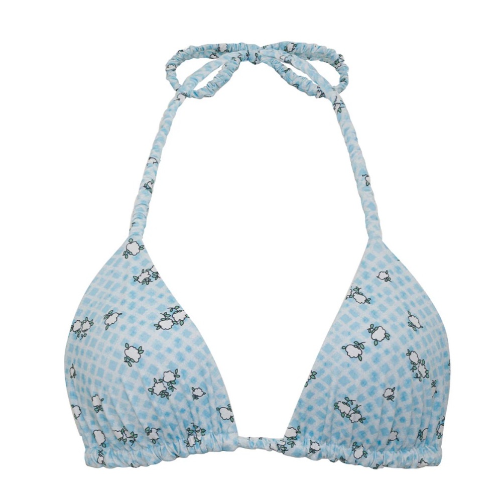Hope Gingham Triangle Bikini Top - Posie blue floral Frankie’s Bikinis large